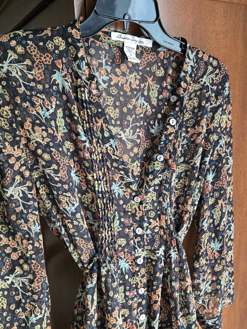 American Rag Black Floral Ruffle Blouse - Picture 2 of 6
